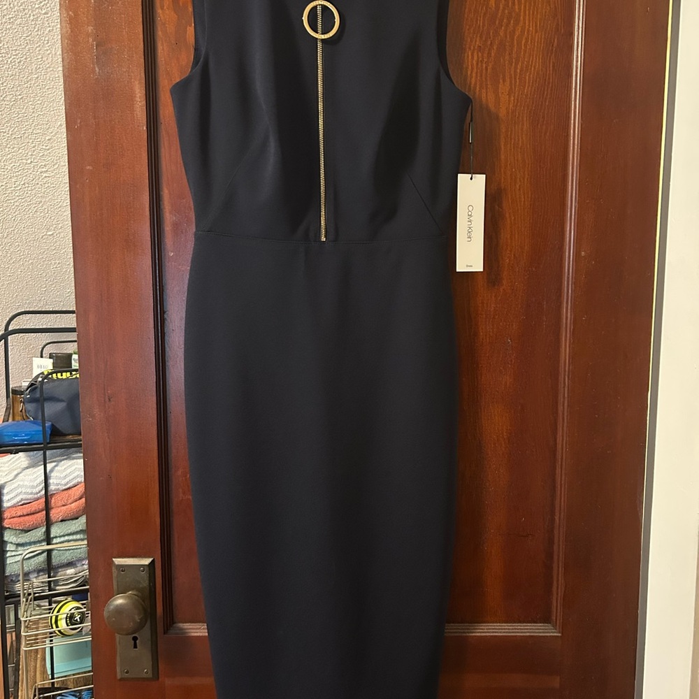 Calvin Klein Black Halter Sheath Midi Dress